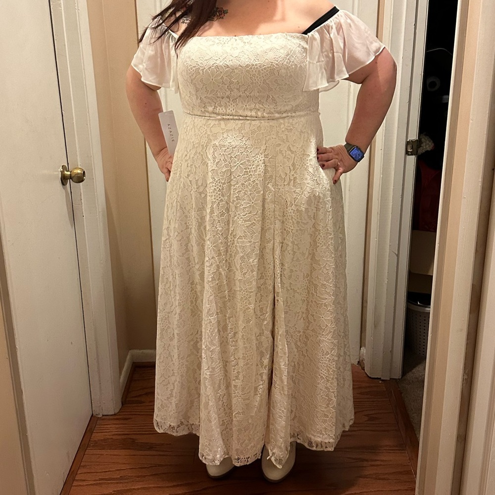 Azazie Off-Shoulder Lace Wedding Dress